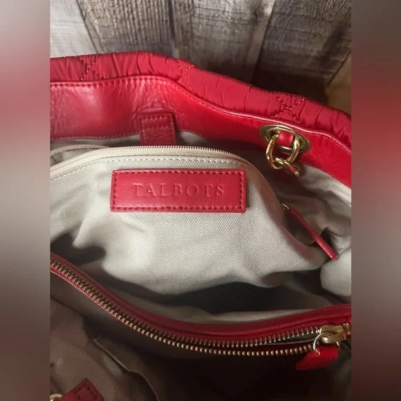 Talbots leather / nylon quilted red tote bag - Picture 16 of 16